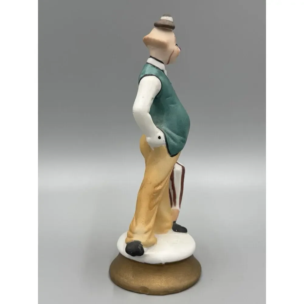Vintage Frankel Hobo Clown with Teal Vest and Umbrella Figurine 6” Tall